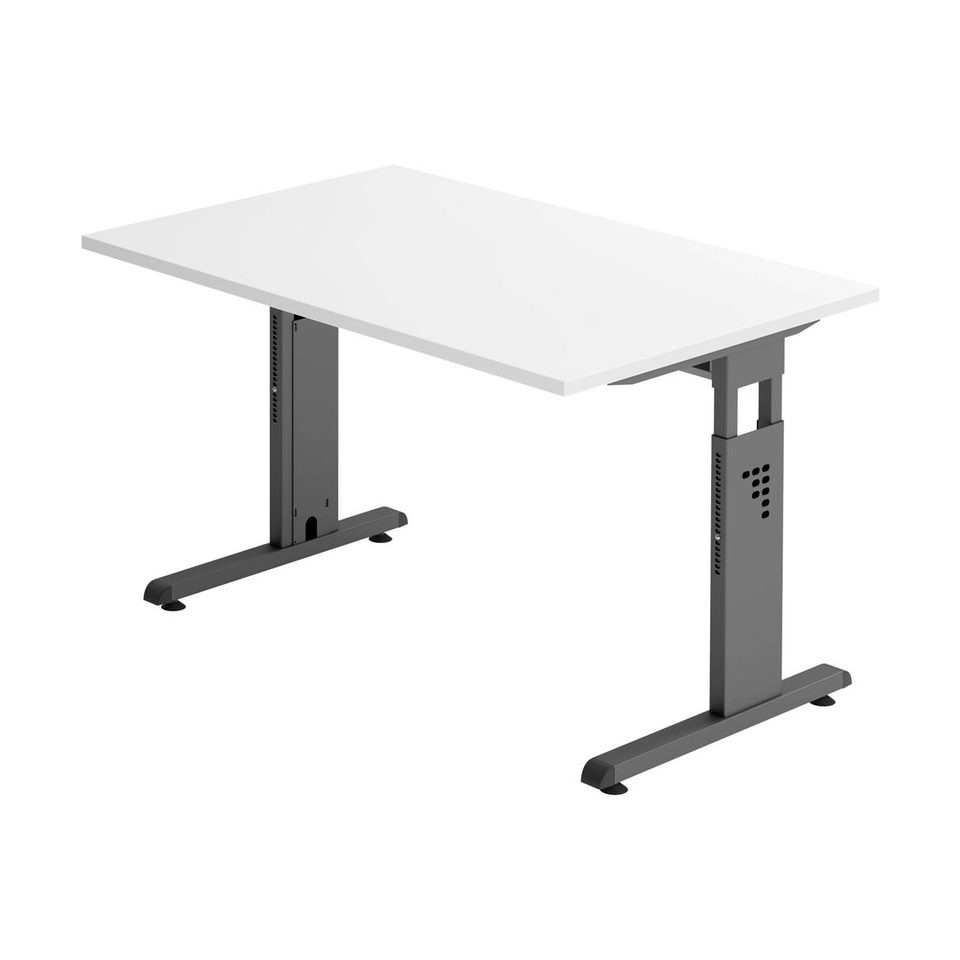 Hammerbacher Schreibtisch C-Fuß - 120 x 65-85 x 80 cm, höhenverstellbar, weiß/graphit