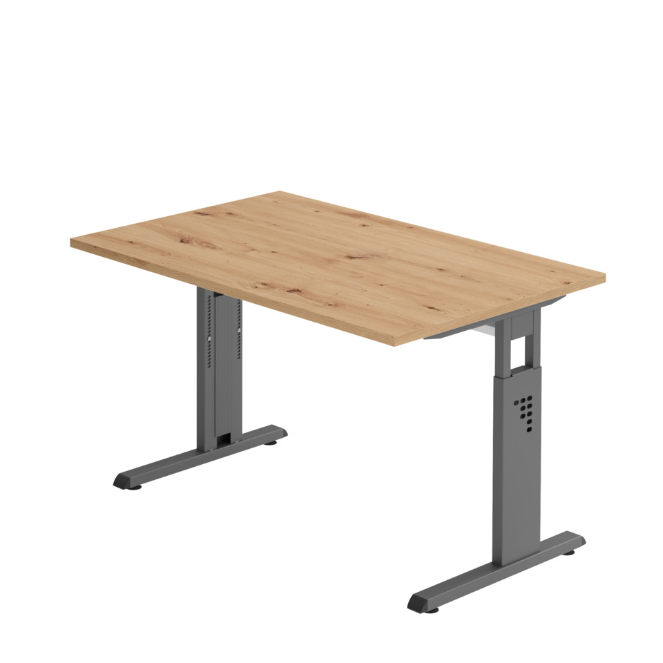 Hammerbacher Schreibtisch C-Fuß - 120 x 65-85 x 80 cm, höhenverstellbar, Asteiche/graphit
