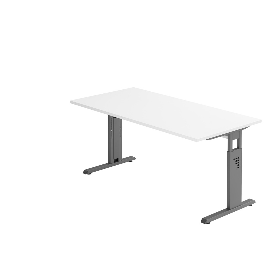 Hammerbacher Schreibtisch C-Fuß - 160 x 65-85 x 80 cm, höhenverstellbar, weiß/graphit