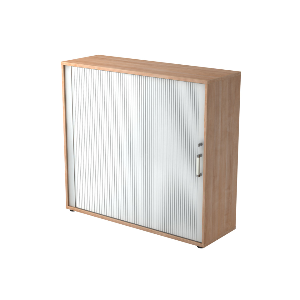Hammerbacher Rollladenschrank - 3OH, 120 cm, Relinggriff, nußbaum/silber