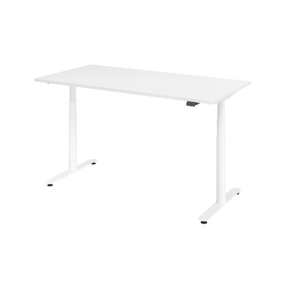 Hammerbacher Schreibtisch T-Fuß elektrisch - 160 x 80 x 63-167 cm, höhenverstellbar, weiß/silber