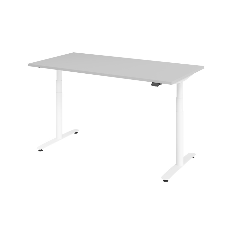 Hammerbacher Schreibtisch T-Fuß elektrisch - 160 x 80 x 63-167 cm, höhenverstellbar, grau/silber, Montageservice