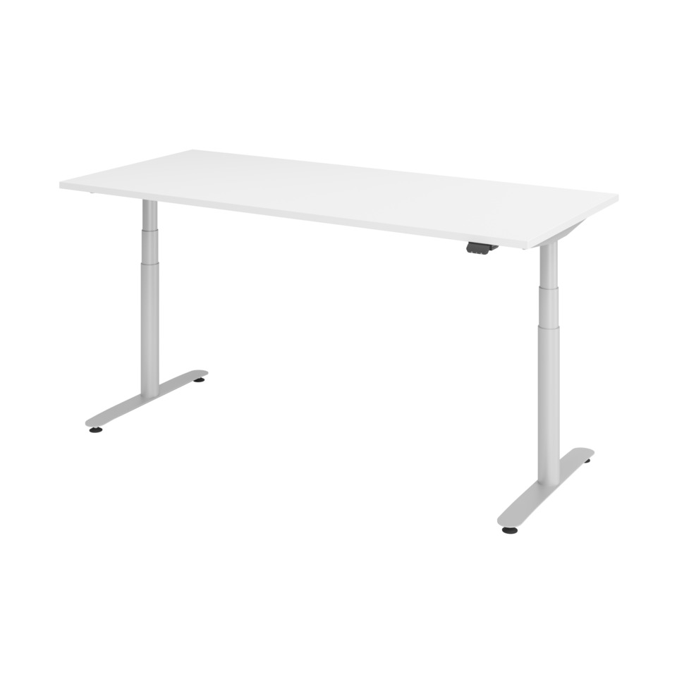 Hammerbacher Schreibtisch T-Fuß elektrisch - 180 x 80 x 63-167 cm, höhenverstellbar, weiß/Graphit, Montageservice