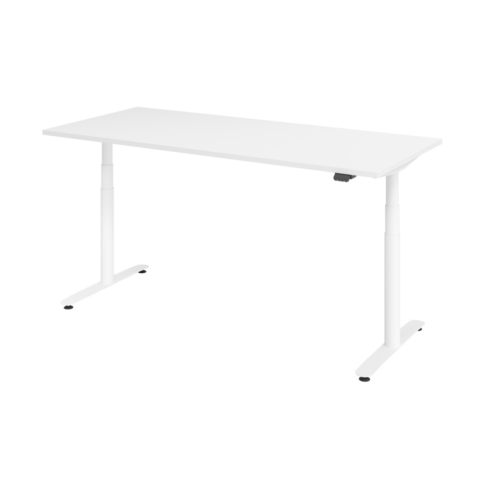 Hammerbacher Schreibtisch T-Fuß elektrisch - 180 x 80 x 63-167 cm, höhenverstellbar, weiß/silber, Montageservice