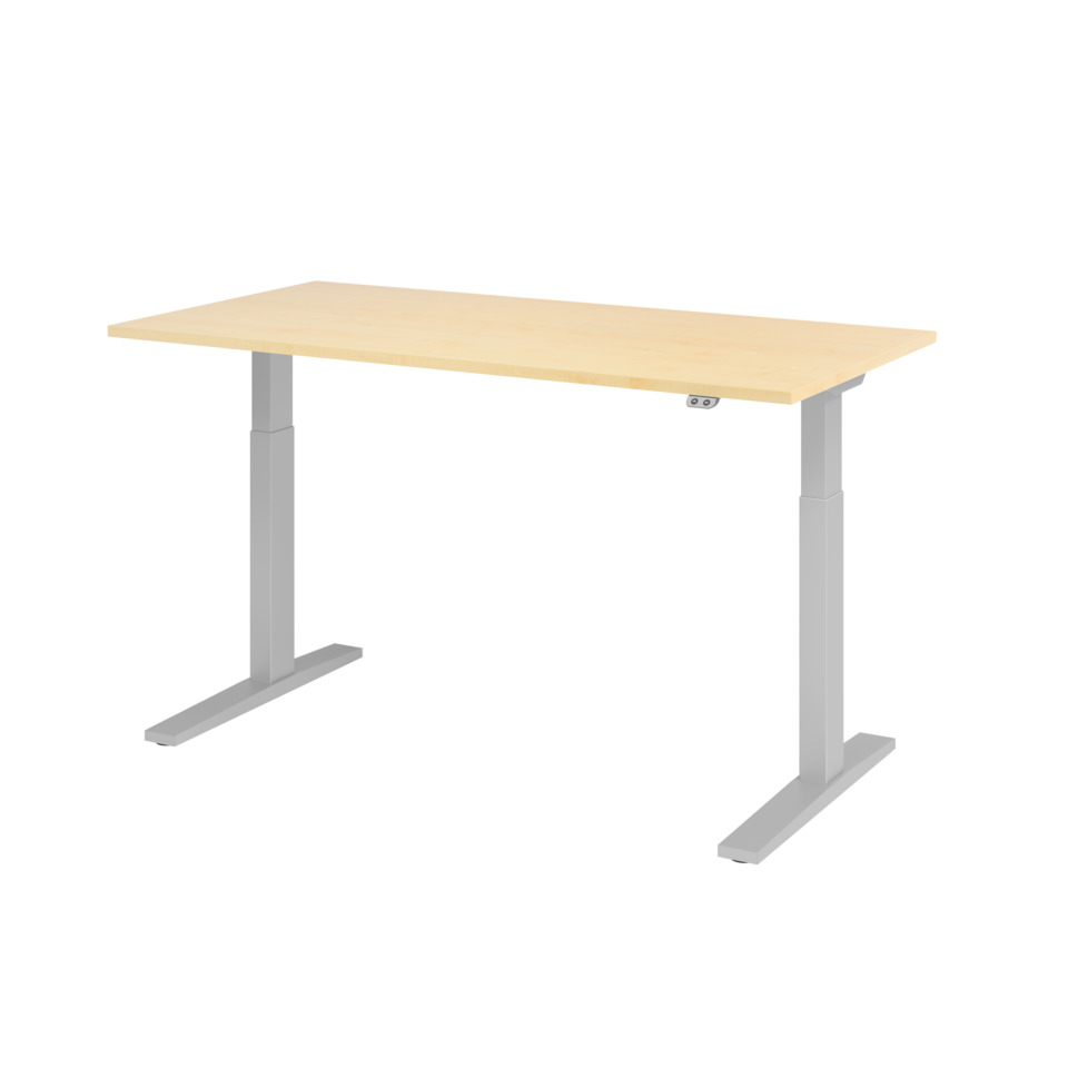 Hammerbacher Schreibtisch T-Fuß elektrisch - 160 x 80 x 70-120 cm, höhenverstellbar, Ahorn/silber, Montageservice