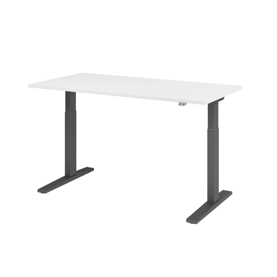 Hammerbacher Schreibtisch T-Fuß elektrisch - 160 x 80 x 70-120 cm, höhenverstellbar, weiß/Graphit, Montageservice