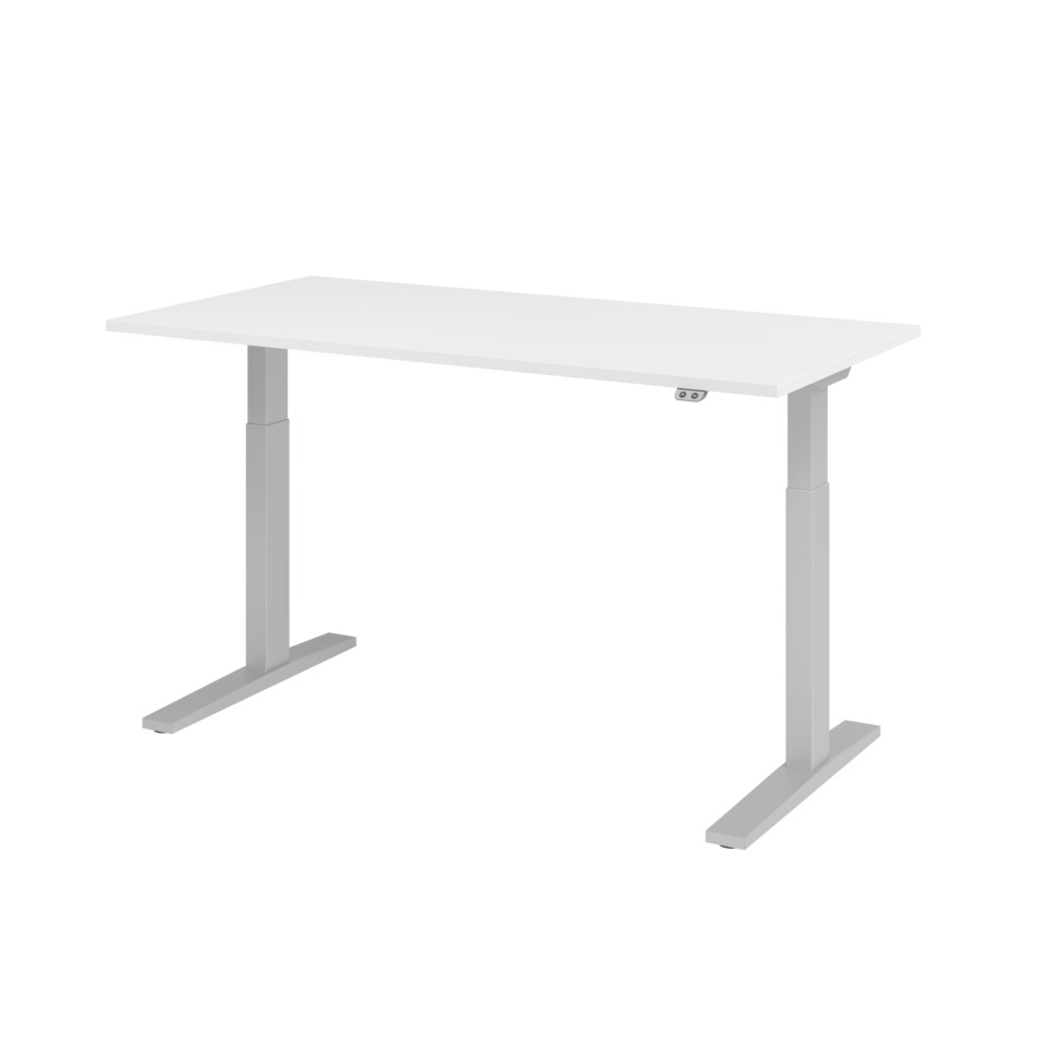 Hammerbacher Schreibtisch T-Fuß elektrisch - 160 x 80 x 70-120 cm, höhenverstellbar, weiß/silber, Montageservice