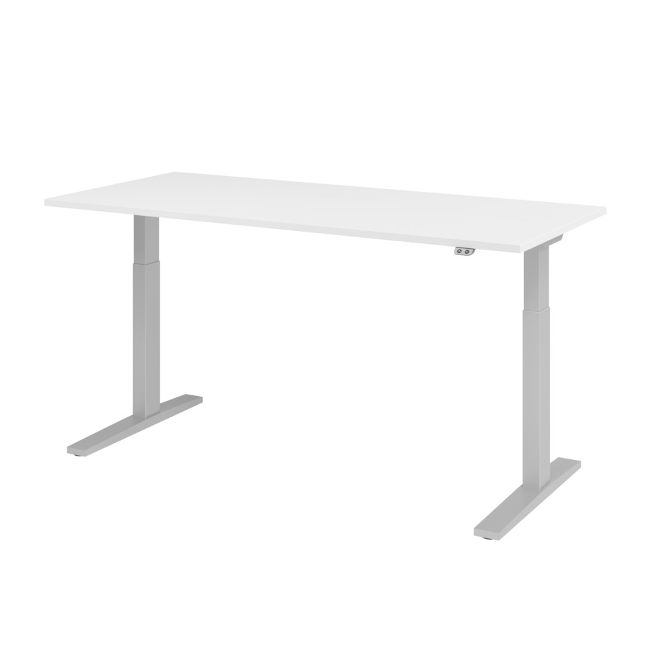 Hammerbacher Schreibtisch T-Fuß elektrisch - 180 x 80 x 70-120 cm, höhenverstellbar, weiß/silber, Montageservice