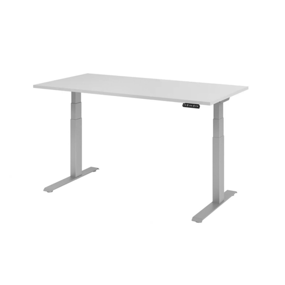 Hammerbacher Schreibtisch C-Fuß elektrisch - 160 x 80 x 64-129 cm, höhenverstellbar, grau/silber
