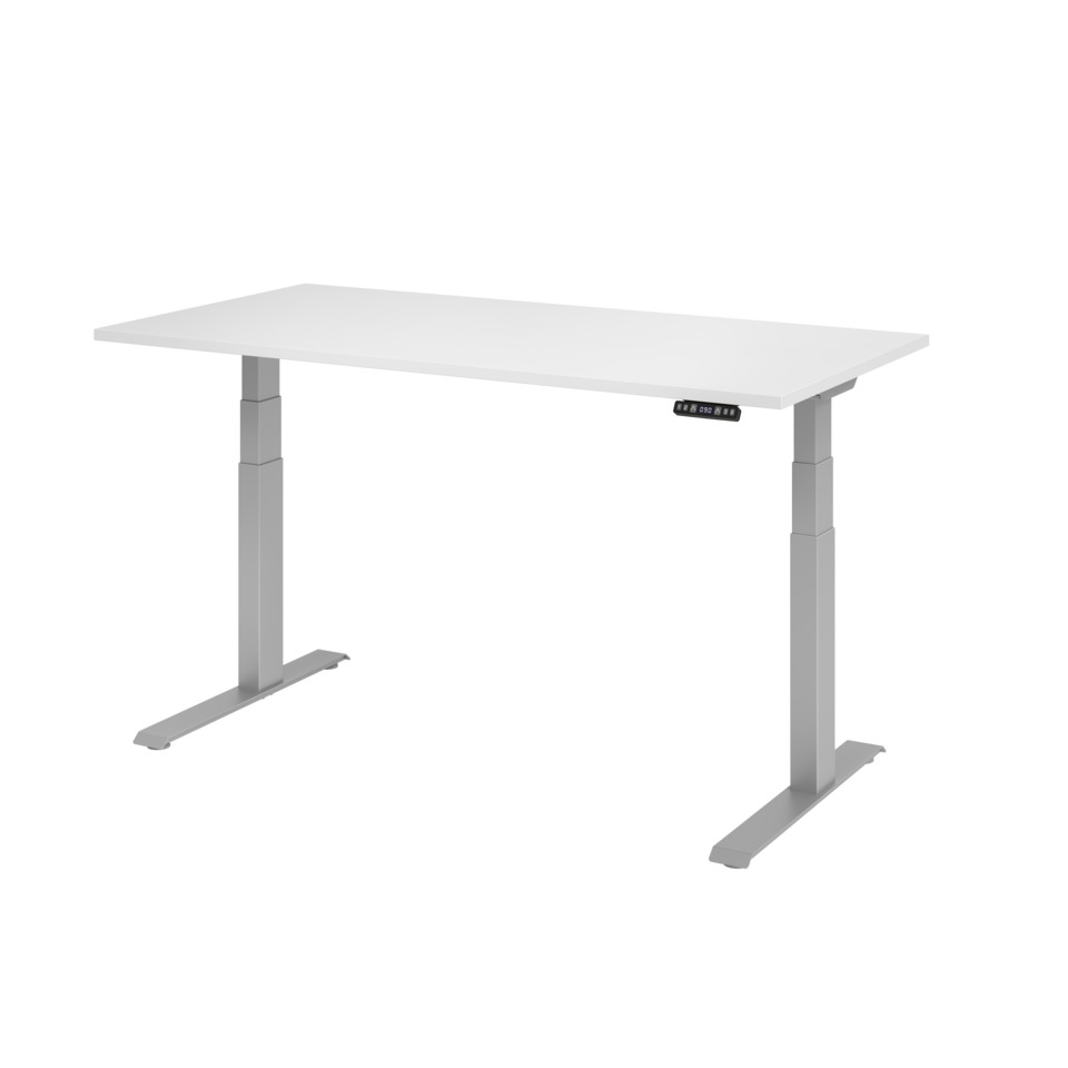 Hammerbacher Schreibtisch C-Fuß elektrisch - 160 x 80 x 64-129 cm, höhenverstellbar, weiß/silber