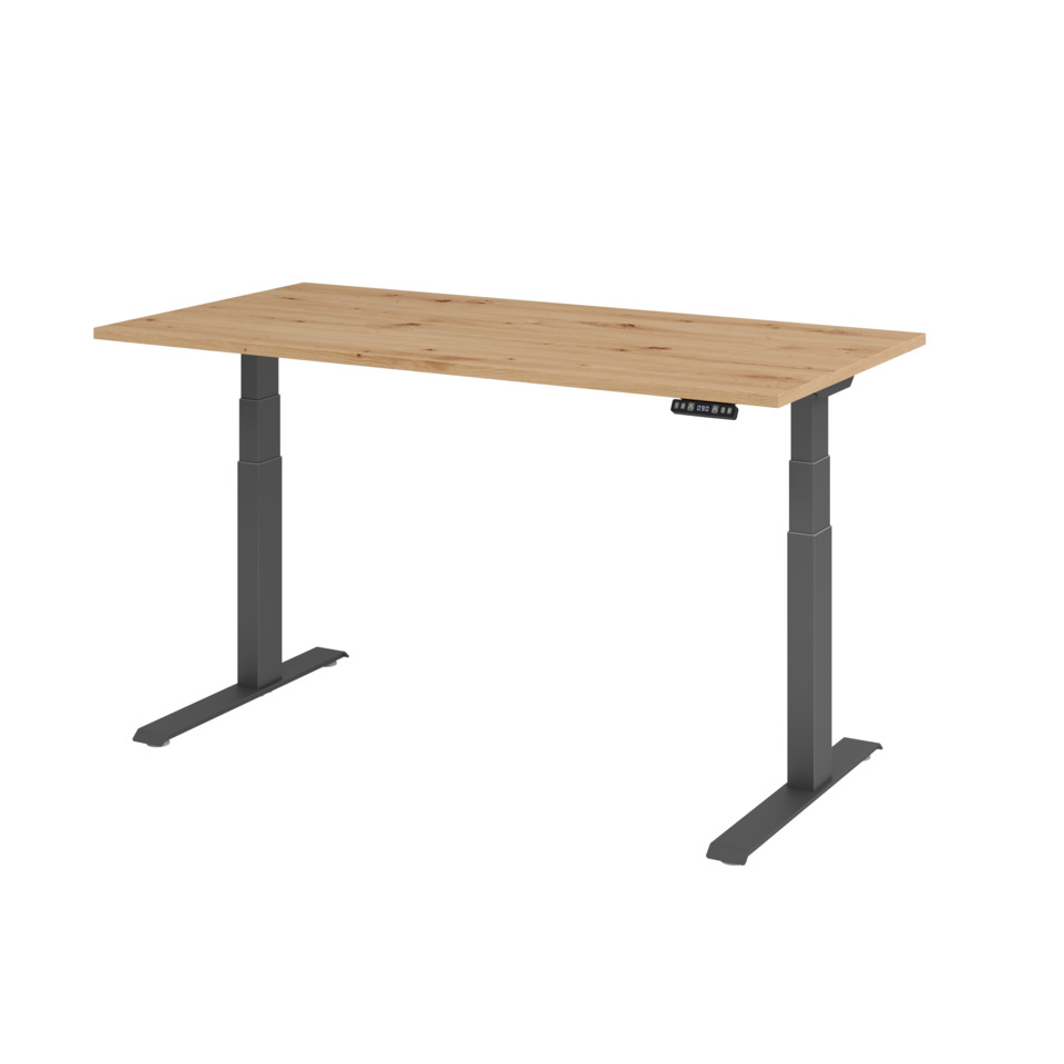 Hammerbacher Schreibtisch C-Fuß elektrisch - 160 x 80 x 64-129 cm, höhenverstellbar, Asteiche/graphit, Montageservice