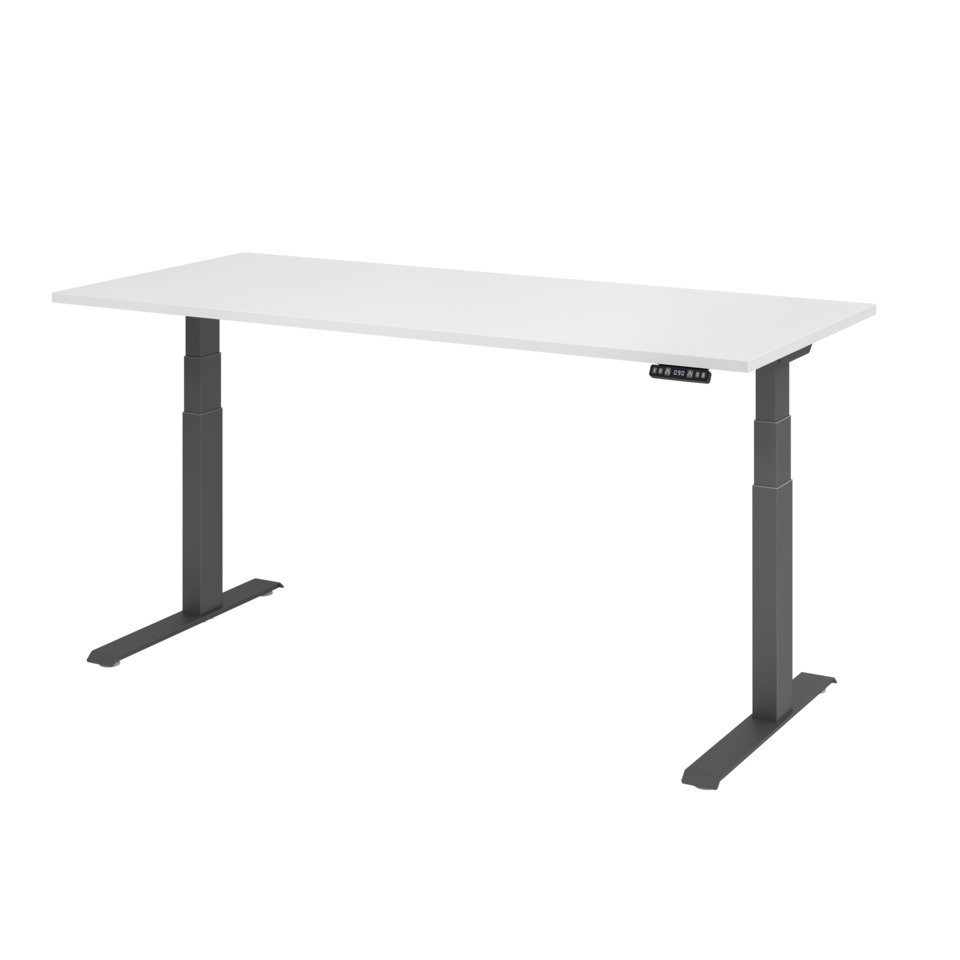 Hammerbacher Schreibtisch C-Fuß elektrisch - 180 x 80 x 64-129 cm, höhenverstellbar, weiß/graphit, Montageservice