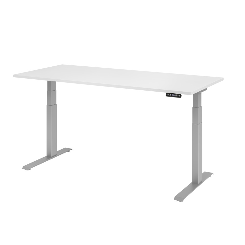 Hammerbacher Schreibtisch C-Fuß elektrisch - 180 x 80 x 64-129 cm, höhenverstellbar, weiß/silber, Montageservice