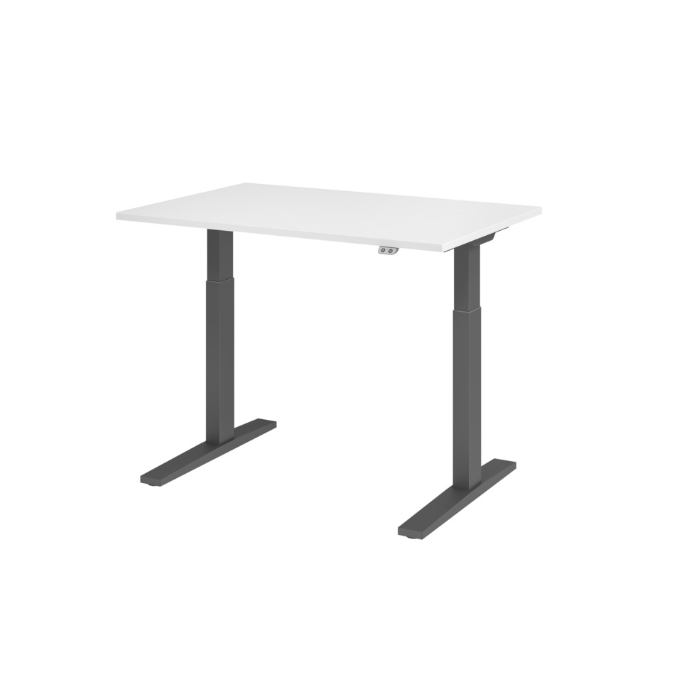 Hammerbacher Schreibtisch T-Fuß elektrisch - 120 x 70-120 x 80 cm, höhenverstellbar, weiß/graphit, Montageservice