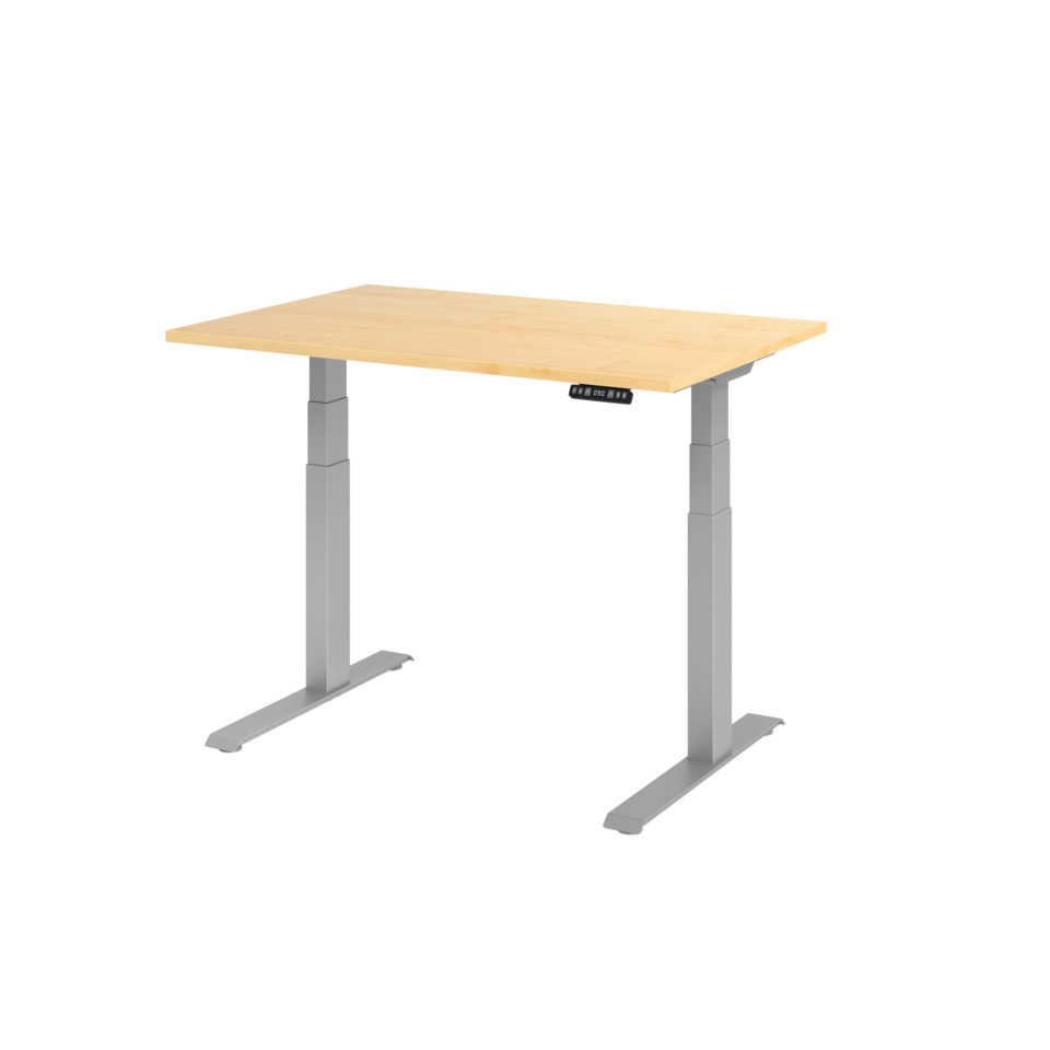 Hammerbacher Schreibtisch C-Fuß elektrisch - 120 x 64-129 x 80 cm, höhenverstellbar, ahorn/silber