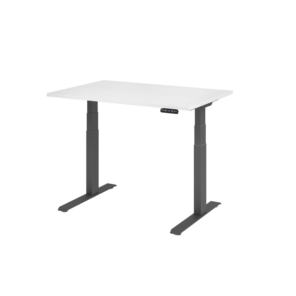 Hammerbacher Schreibtisch C-Fuß elektrisch - 120 x 64-129 x 80 cm, höhenverstellbar, weiß/Graphit