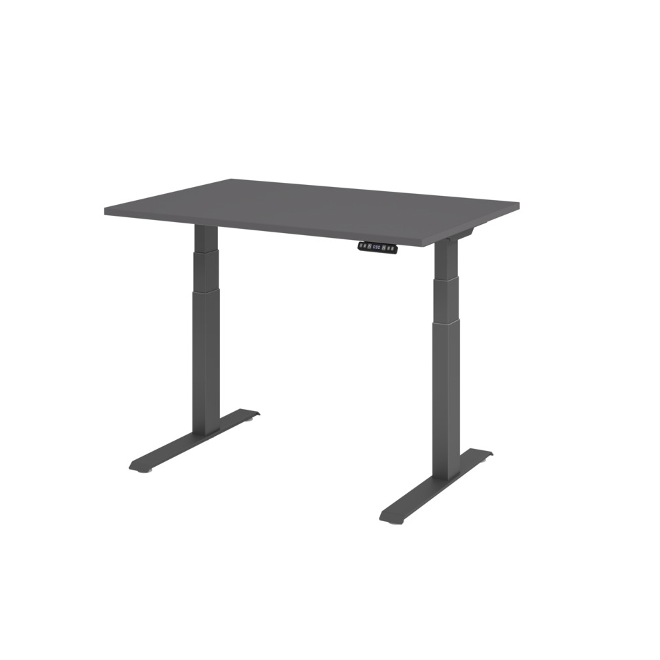 Hammerbacher Schreibtisch C-Fuß elektrisch - 120 x 64-129 x 80 cm, höhenverstellbar, graphit/graphit