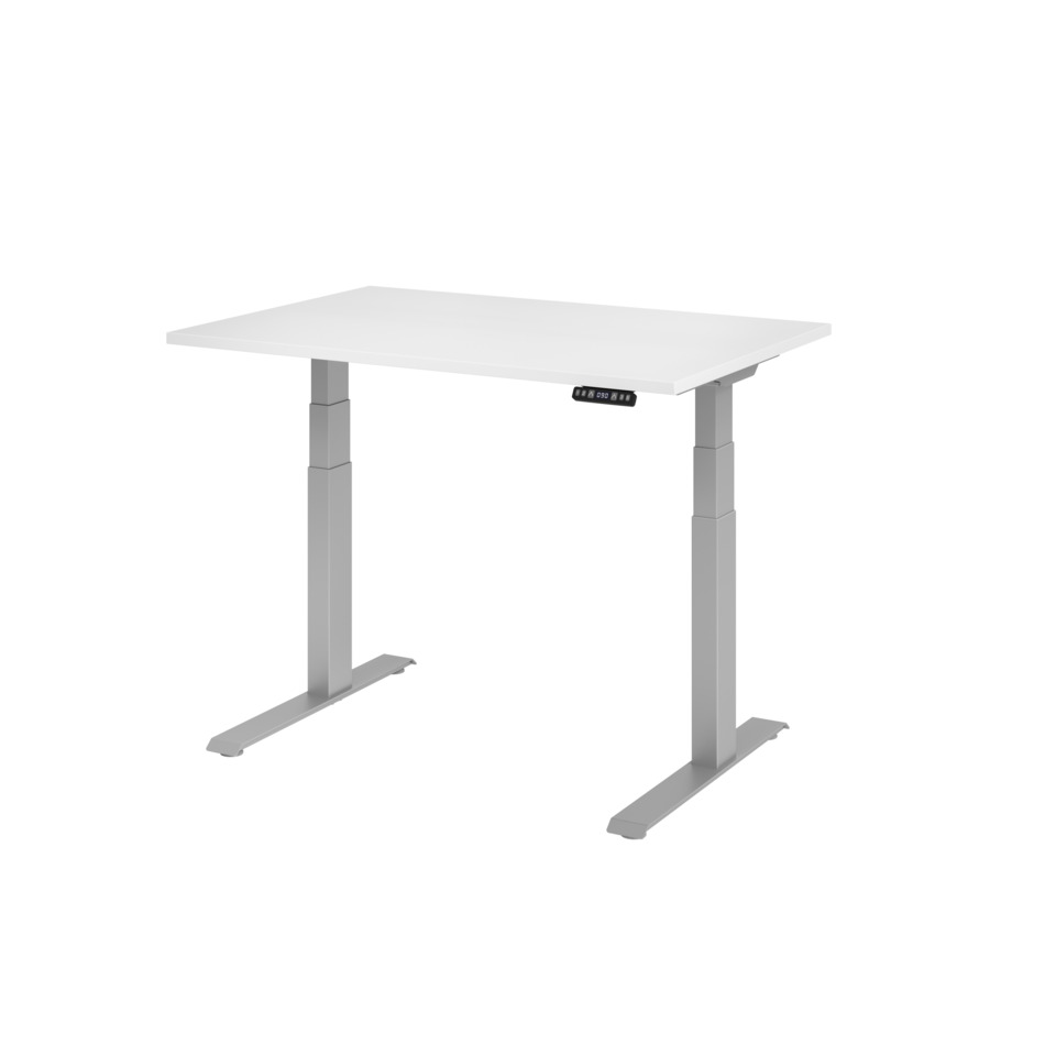 Hammerbacher Schreibtisch C-Fuß elektrisch - 120 x 64-129 x 80 cm, höhenverstellbar, weiß/silber