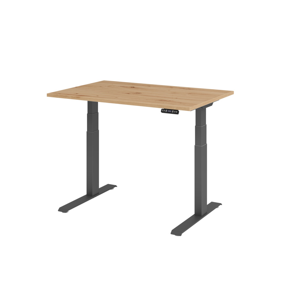 Hammerbacher Schreibtisch C-Fuß elektrisch - 120 x 64-129 x 80 cm, höhenverstellbar, Asteiche/Grapit, Montage