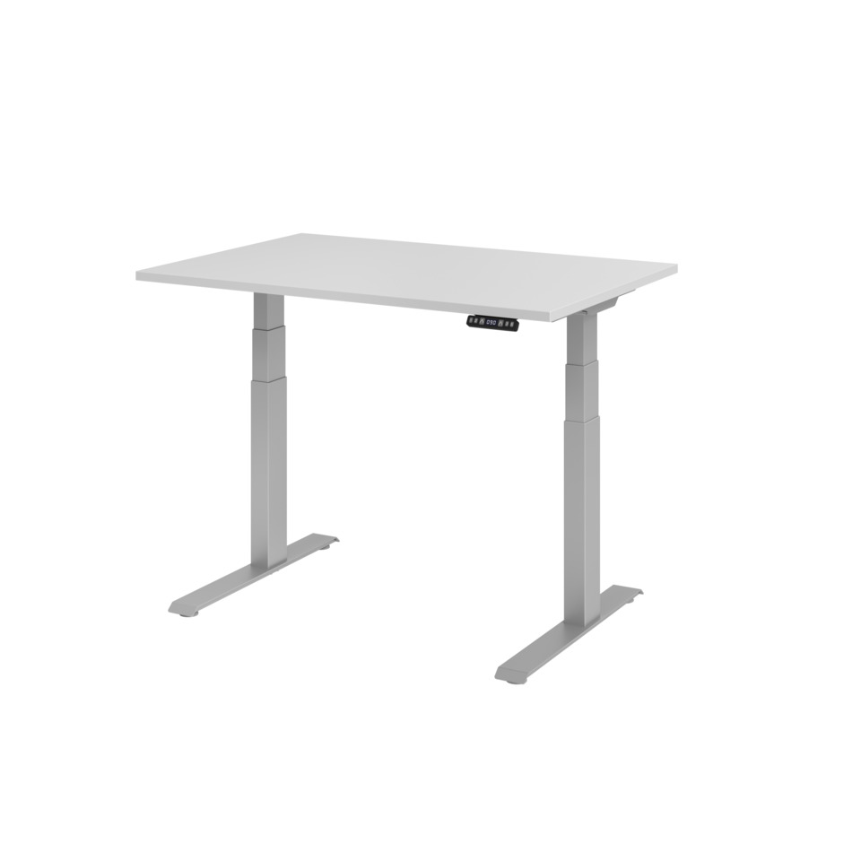 Hammerbacher Schreibtisch C-Fuß elektrisch - 120 x 64-129 x 80 cm, höhenverstellbar, grau/silber, Montage