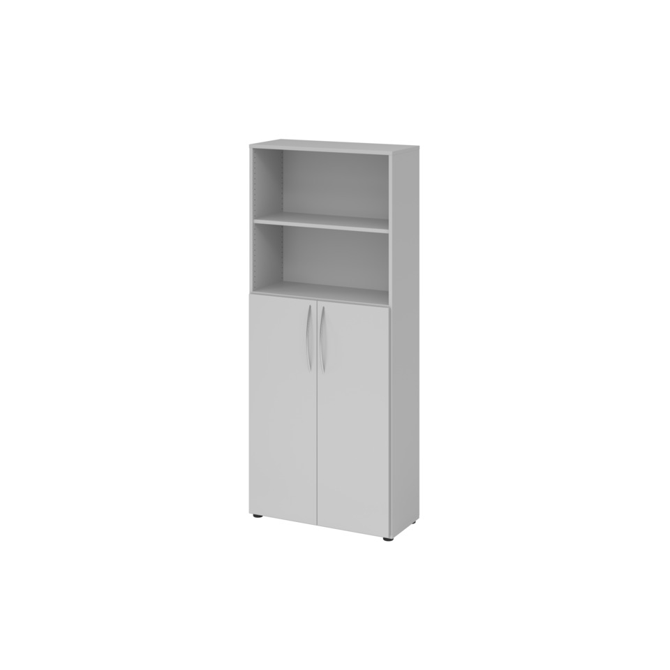 Hammerbacher Regal u. Flügeltürenschrank - 5 OH, Grau/ Grau, Montageservice