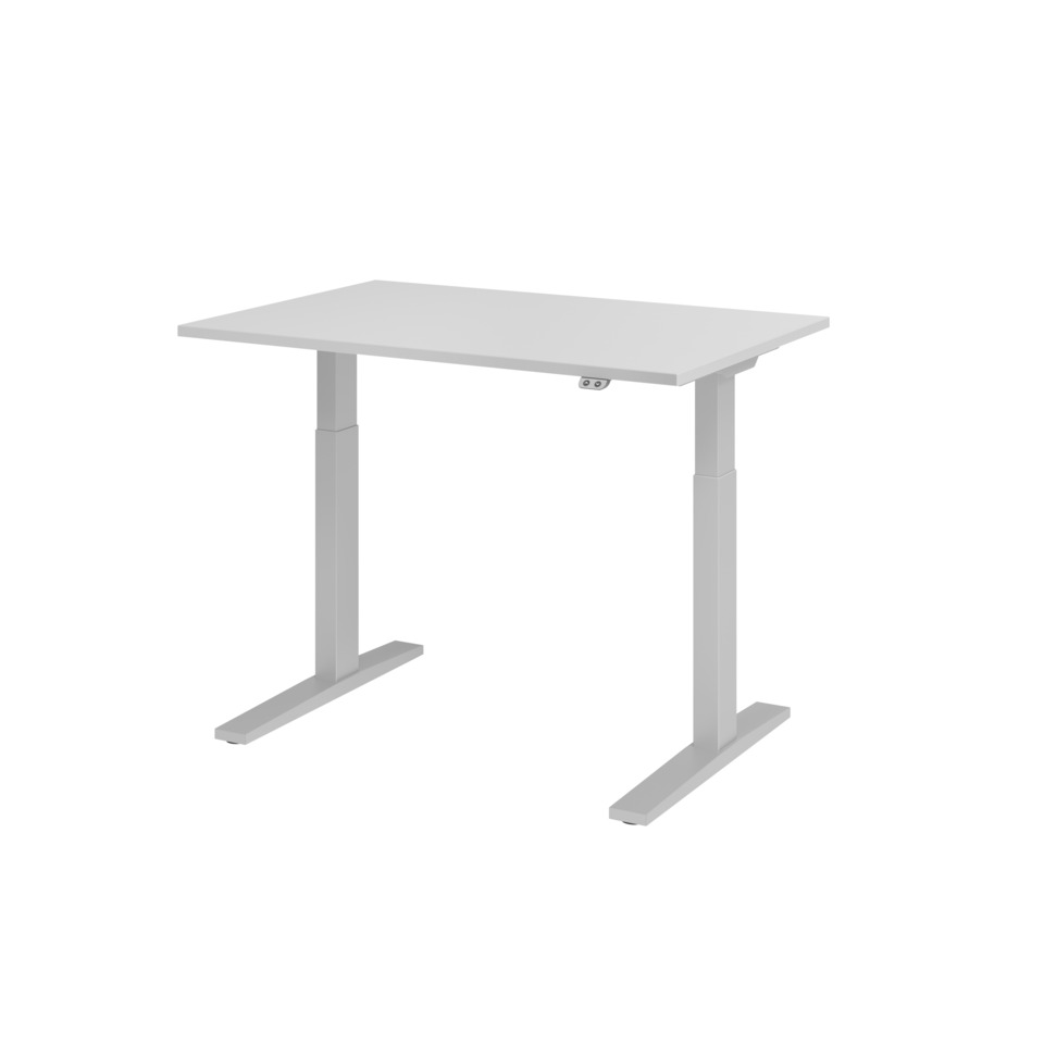 Hammerbacher Schreibtisch T-Fuß elektrisch - 120 x 70-120 x 80 cm, höhenverstellbar, grau/silber, Montageservice