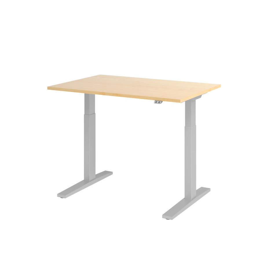 Hammerbacher Schreibtisch T-Fuß elektrisch - 120 x 70-120 x 80 cm, höhenverstellbar, ahorn/silber, Montageservice