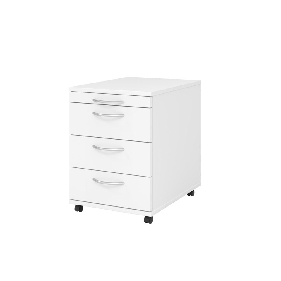 Hammerbacher Rollcontainer BASIC - 42,8 x 59 x 58 cm, 3 Schübe, Bogengriff, Weiß