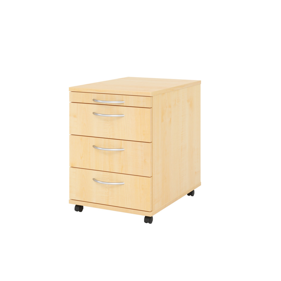Hammerbacher Rollcontainer BASIC - 42,8 x 59 x 58 cm, 3 Schübe, Bogengriff, Ahorn