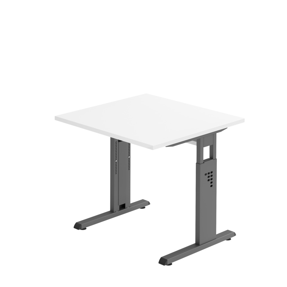 Hammerbacher Schreibtisch C-Fuß - 80 x 65-85 x 80 cm, höhenverstellbar, weiß/graphit