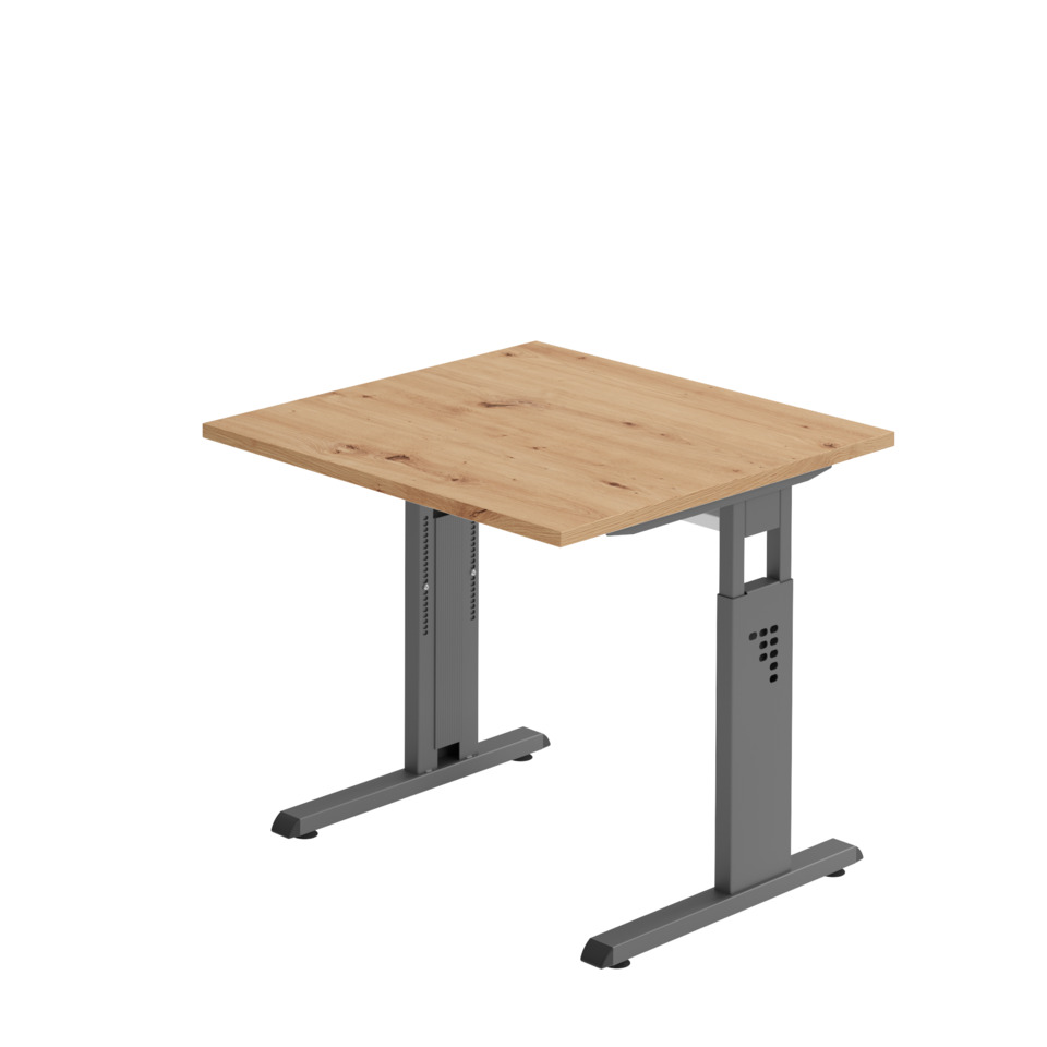 Hammerbacher Schreibtisch C-Fuß - 80 x 65-85 x 80 cm, höhenverstellbar, Asteiche/graphit