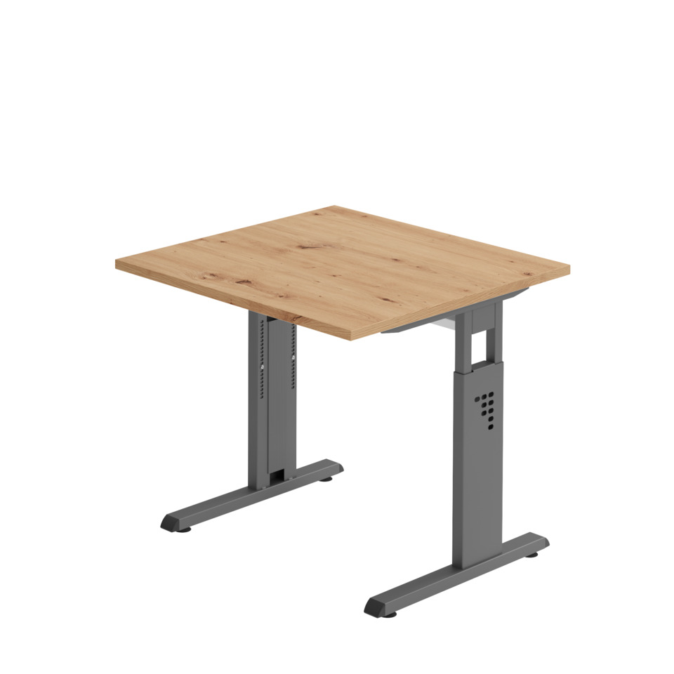 Hammerbacher Schreibtisch C-Fuß - 80 x 65-85 x 80 cm, höhenverstellbar, Asteiche/graphit, mit Montage