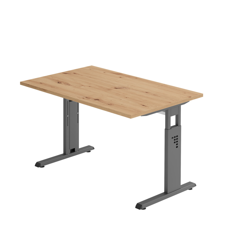 Hammerbacher Schreibtisch C-Fuß - 120 x 65-85 x 80 cm, höhenverstellbar, Asteiche/graphit, mit Montageservice