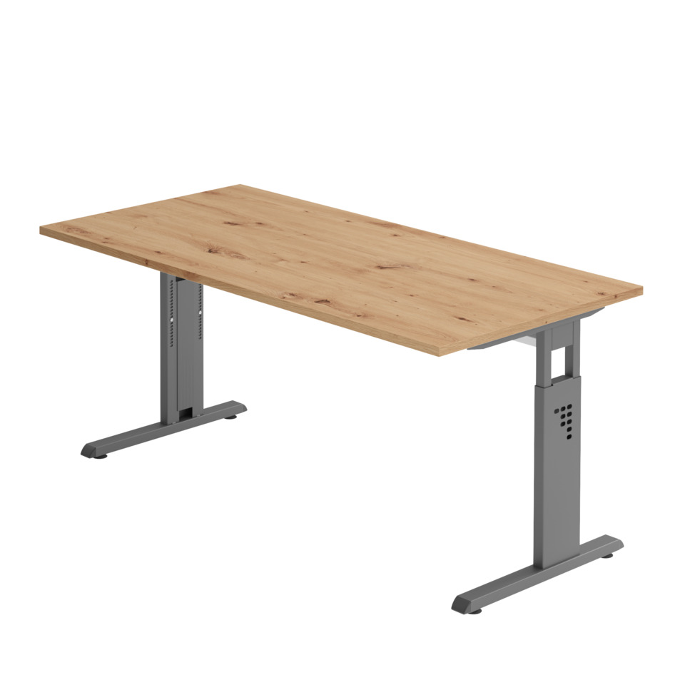 Hammerbacher Schreibtisch C-Fuß - 160 x 65-85 x 80 cm, höhenverstellbar, Asteiche/graphit, mit Montageservice