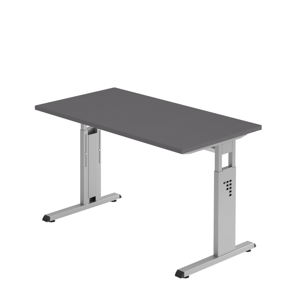 Hammerbacher Schreibtisch Mini Office O-Serie, C-Fuß - 120 x 65-85 x 67 cm, graphit/silber