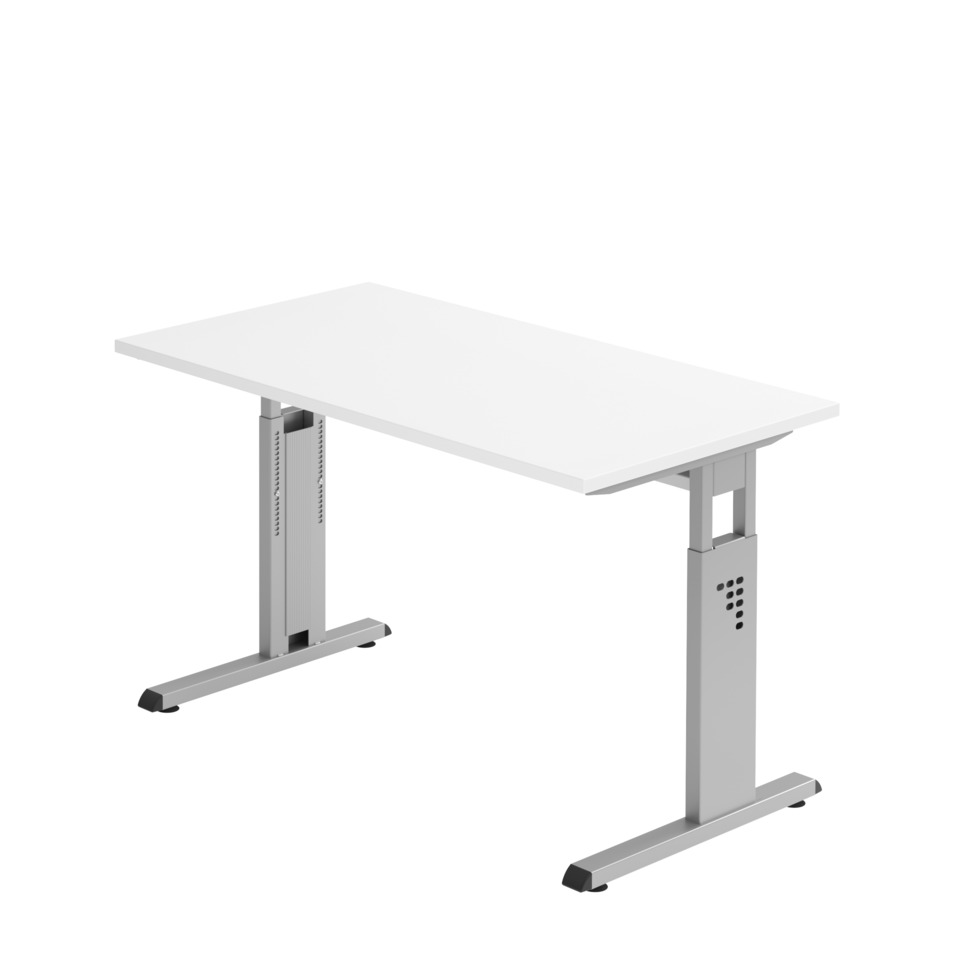 Hammerbacher Schreibtisch Mini Office O-Serie, C-Fuß - 120 x 65-85 x 67 cm, weiß/silber