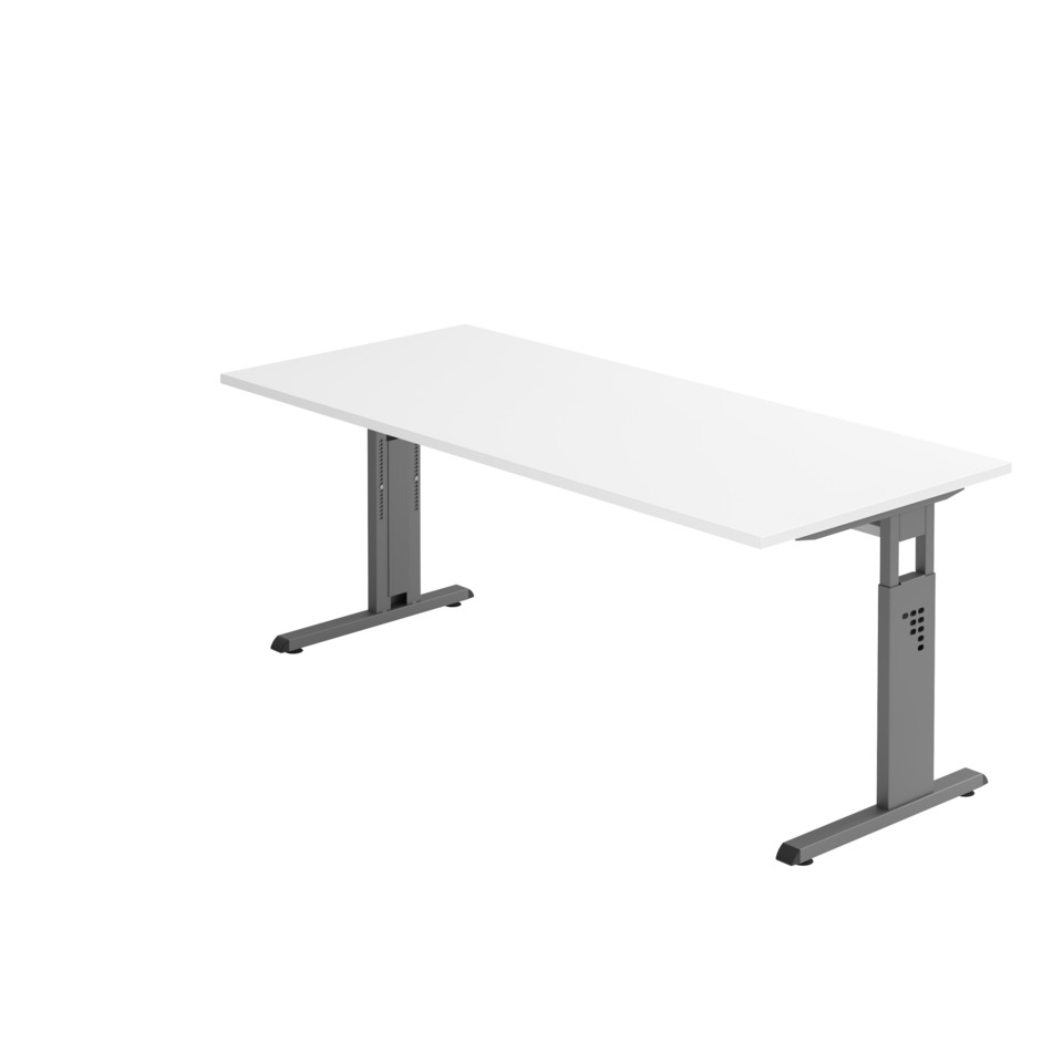 Hammerbacher Schreibtisch C-Fuß - 180 x 65-85 x 80 cm, höhenverstellbar, weiß/graphit, mit Montageservice