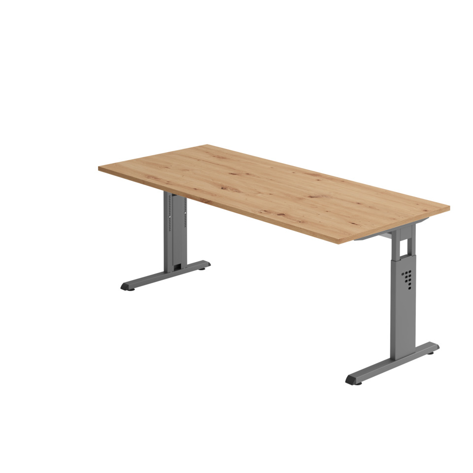 Hammerbacher Schreibtisch C-Fuß - 180 x 65-85 x 80 cm, höhenverstellbar, Asteiche/graphit, mit Montageservice