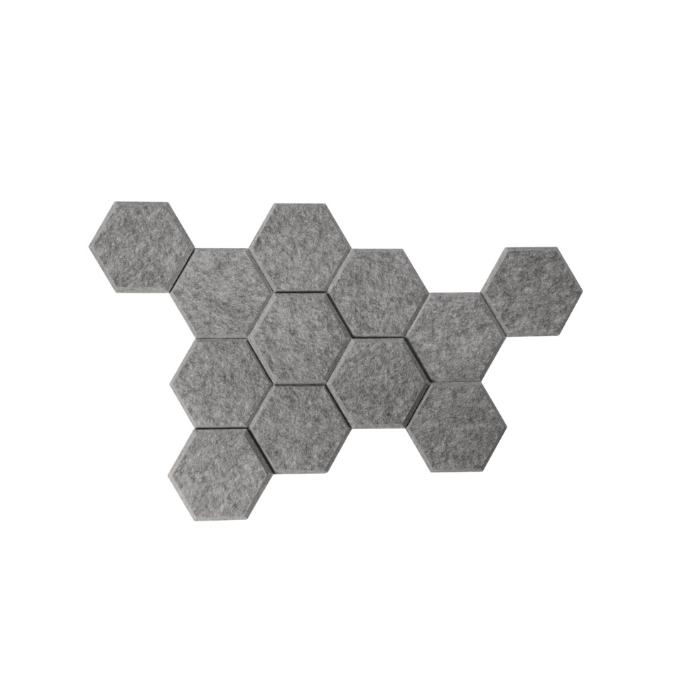Hammerbacher Akustik-Waben AWB15 - 12er Set, 17 x 15 cm (Schenkel 8,7 cm) - Filzoptik grau-meliert