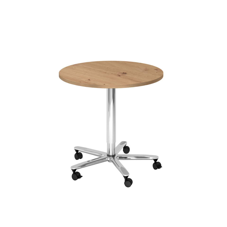 Hammerbacher Besprechungstisch, Ø80cm, höhenverstellbar, asteiche/chrome