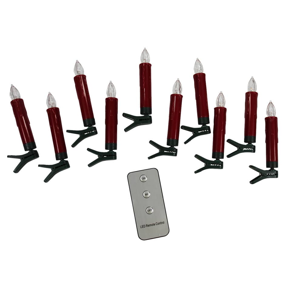 Christbaumkerze LED - inkl Batterien und Fernbedienung, 10 Stück, rot