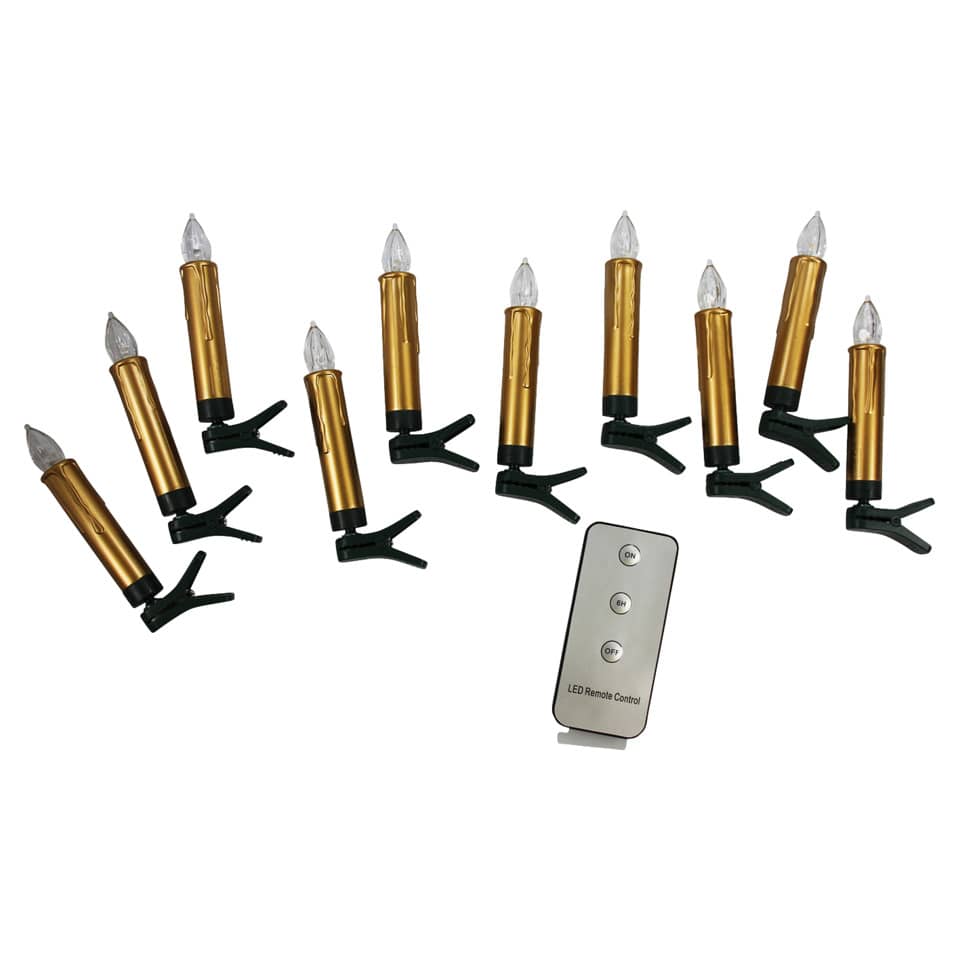 Christbaumkerze LED - inkl Batterien und Fernbedienung, 10 Stück, gold