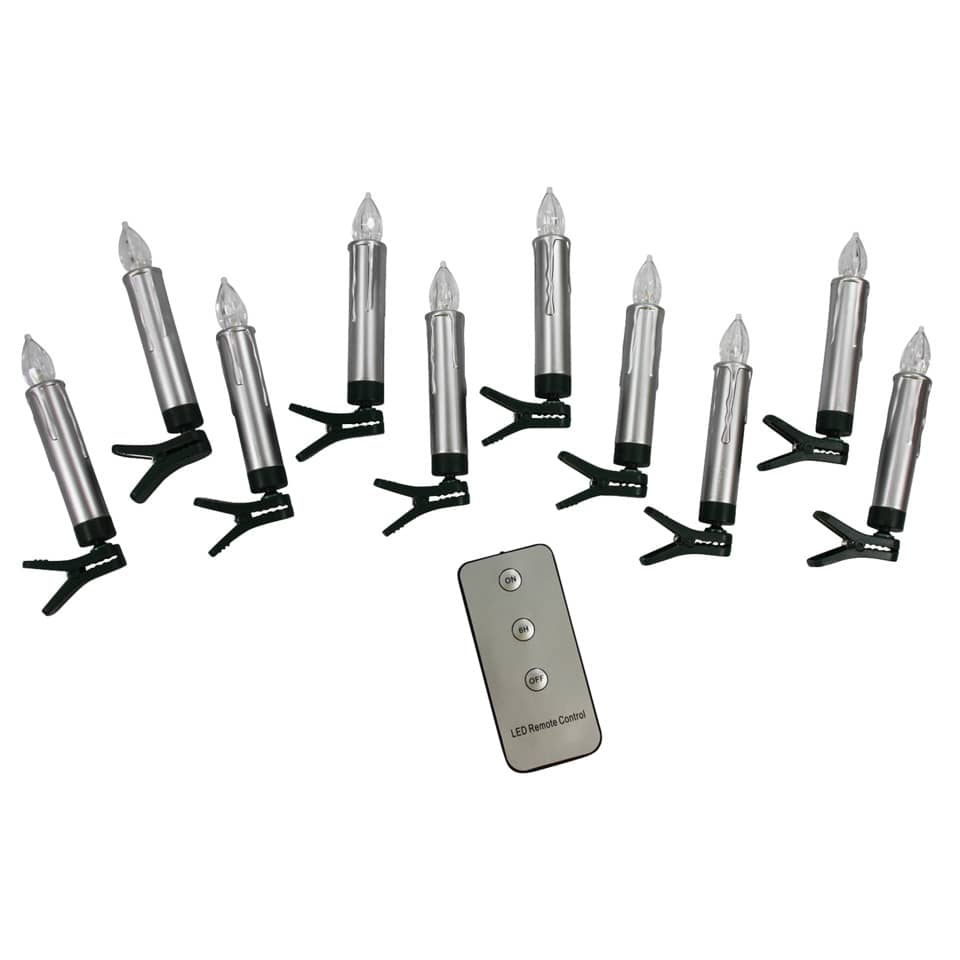 Christbaumkerze LED - inkl Batterien und Fernbedienung, 10 Stück, silber