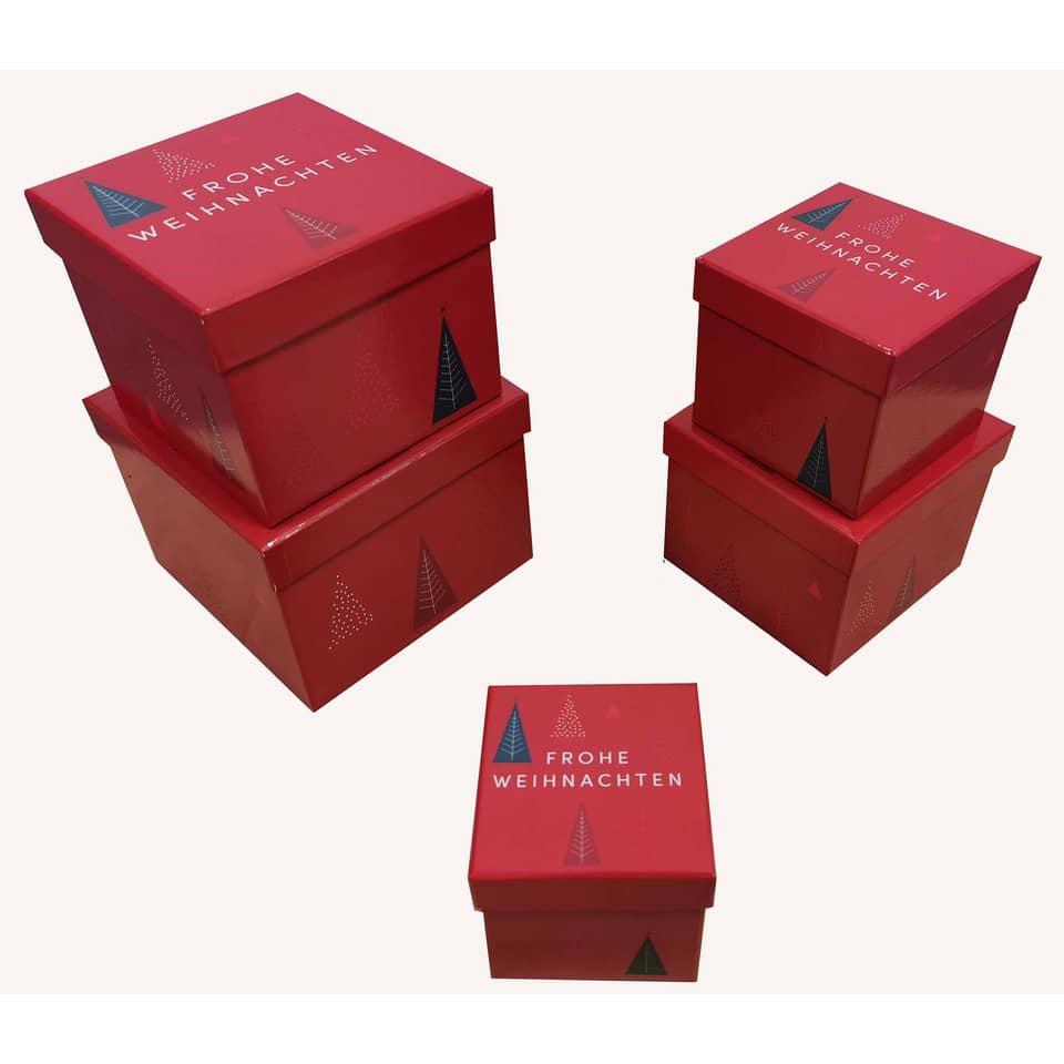 Weihn. Geschenkkarton Bäumchen - 5-tlg., rot