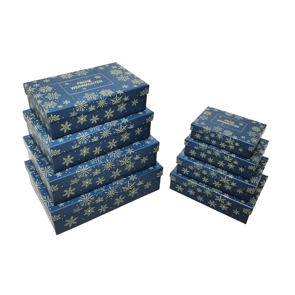 Weihnachts-Geschenkkarton Flocken, 8-teilig, dunkelblau