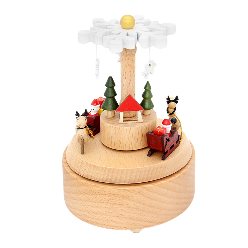 Spieluhr Rentierschlitten natur 15x15x18cm