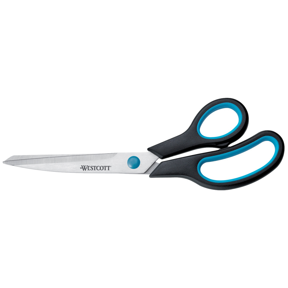 Schere Easy Grip, rostfrei, gebogen, asymmetrisch, blau/schwarz, 23,5 cm