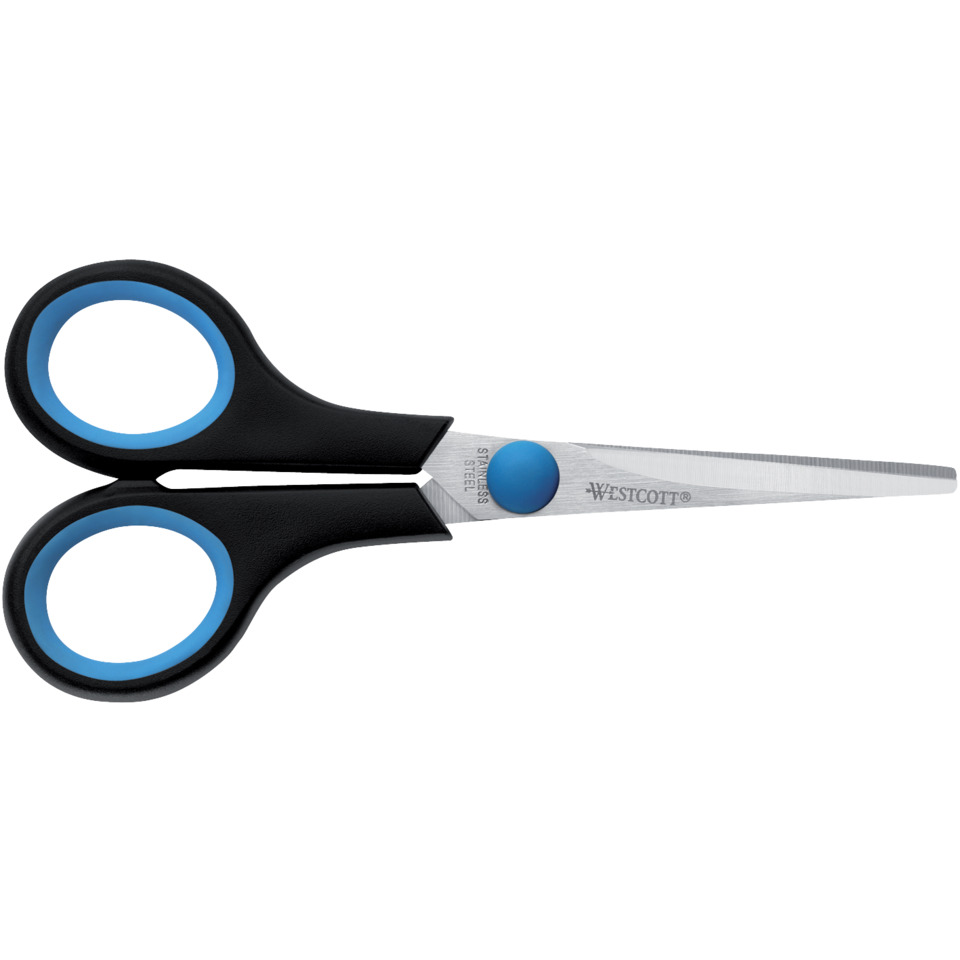 Schere Easy Grip, Linkshand, rostfrei, gerade, symmetrisch, blau/schwarz, 13 cm / 5 Zoll