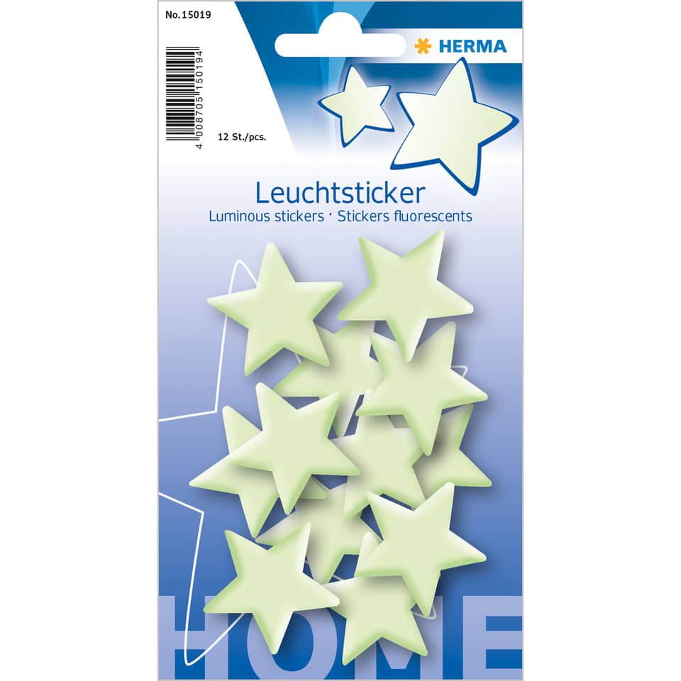 15019 Leuchtsticker Sterne Mini - 12 Stück, fluoreszierend