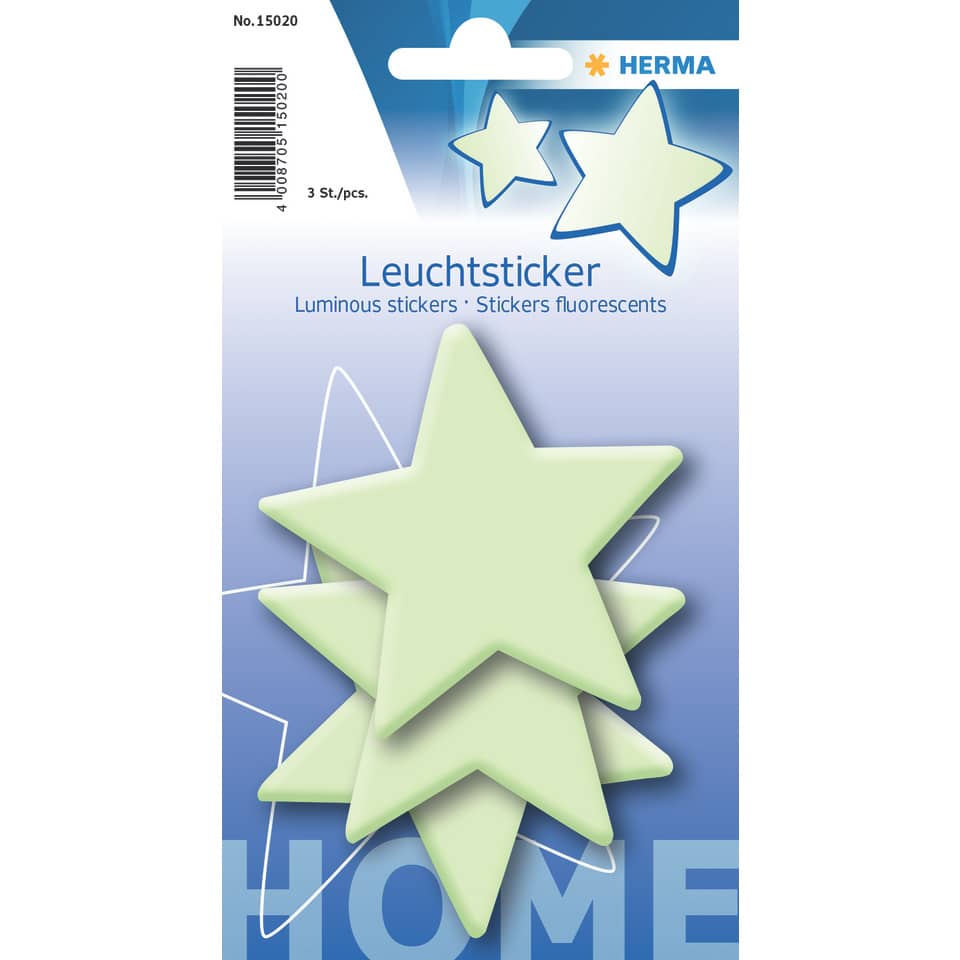 15020 Leuchtsticker Sterne - 3 Stück, fluoreszierend